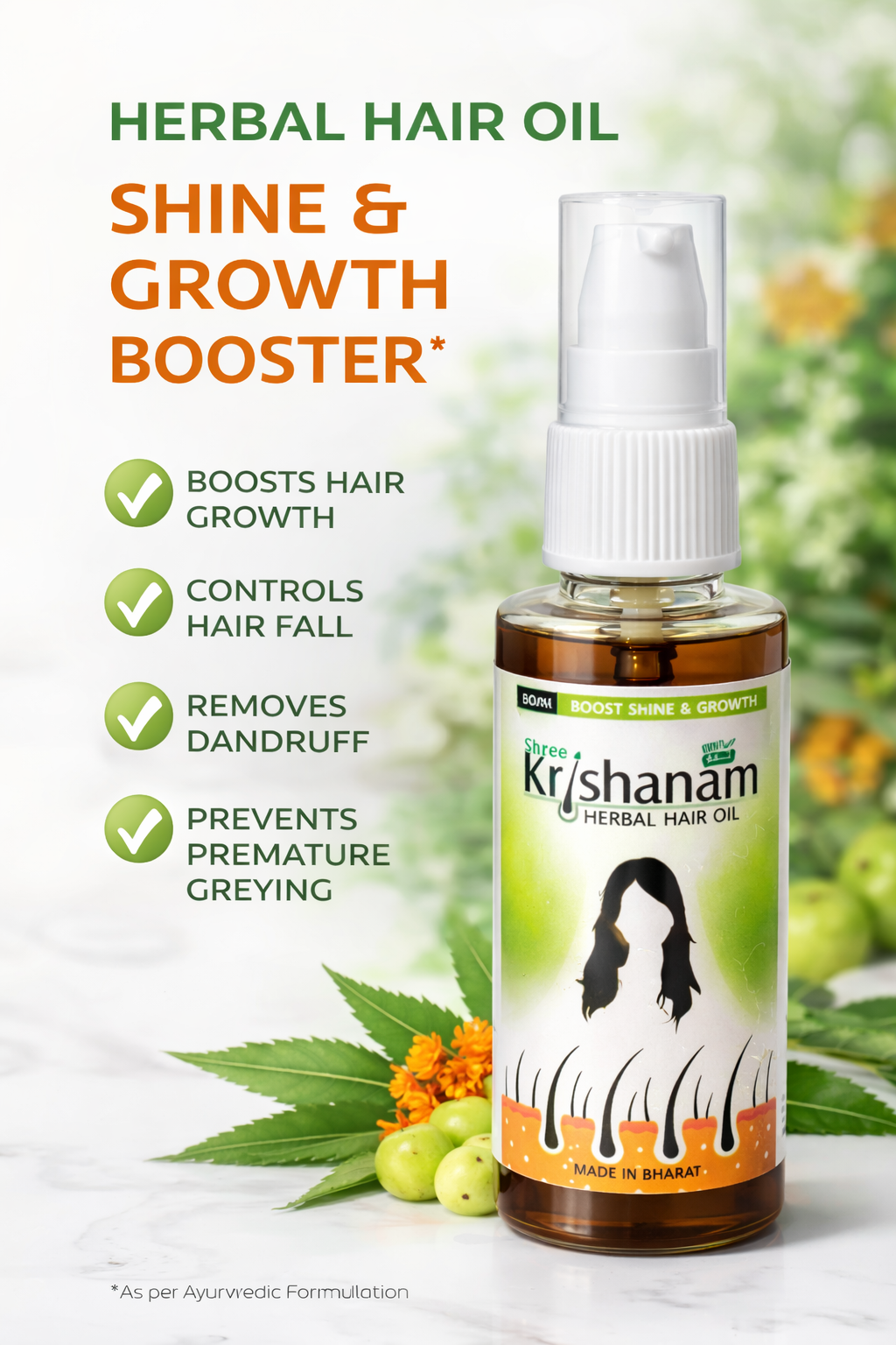 🌿 Krishanam Herbal Hair Oil – Boost Shine & Growth Naturally